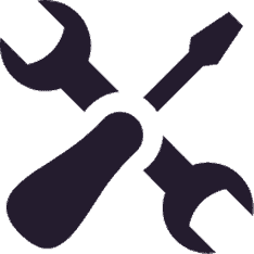 Silhouette of a wrench, screwdriver, and hammer for brewing tools.